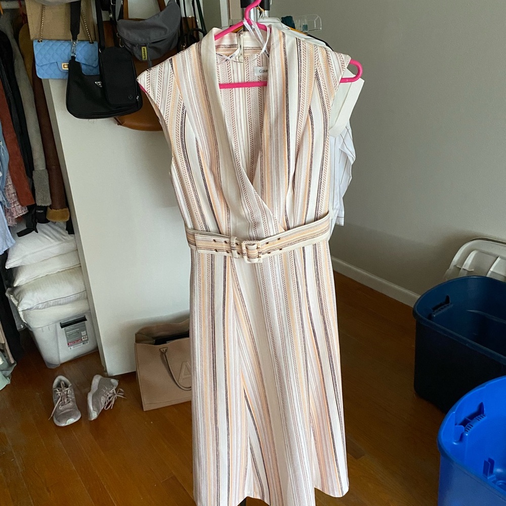 Calvin Klein | striped midi work dress